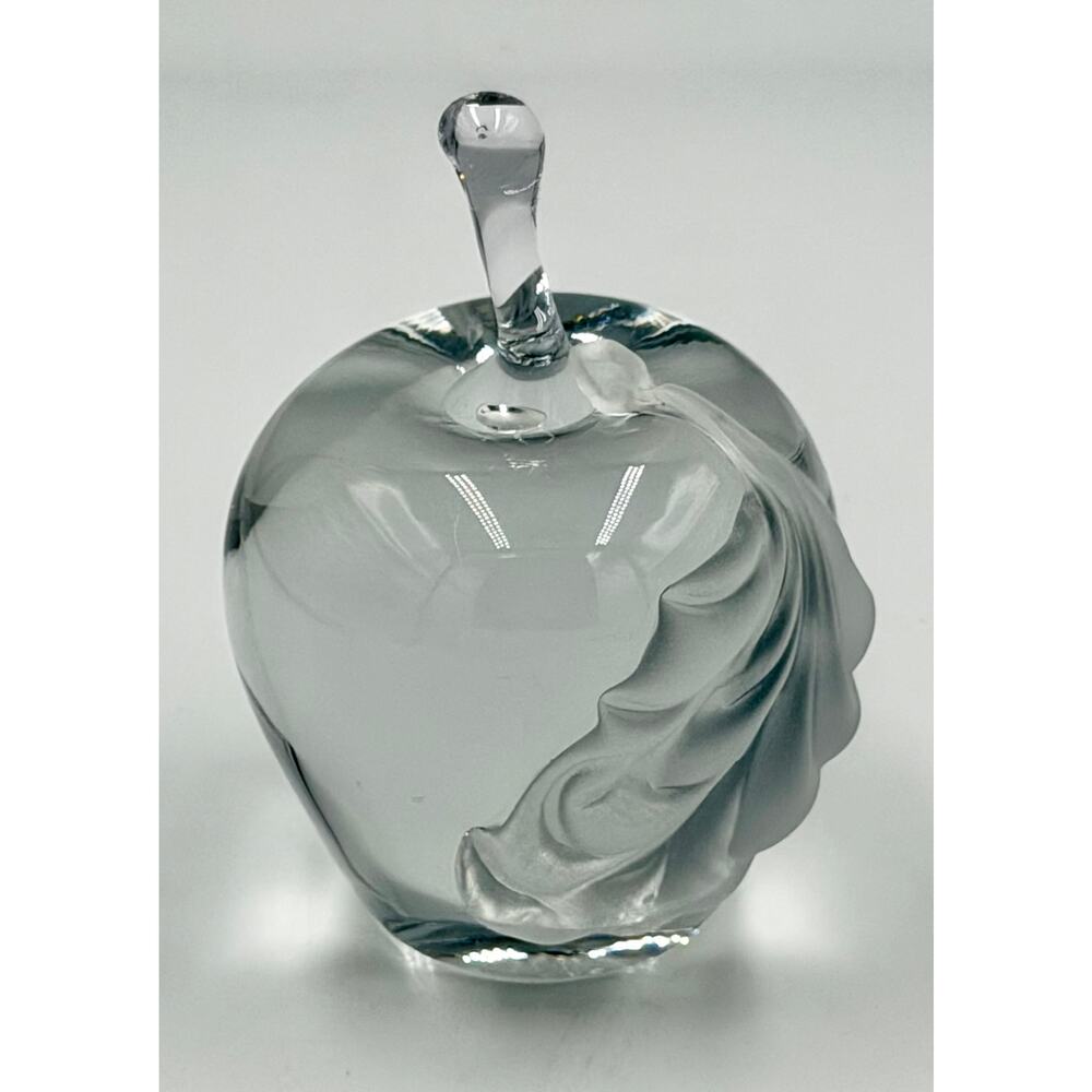 Hand Blown Art Glass Apple Frosted Leaf Paperweight Signed